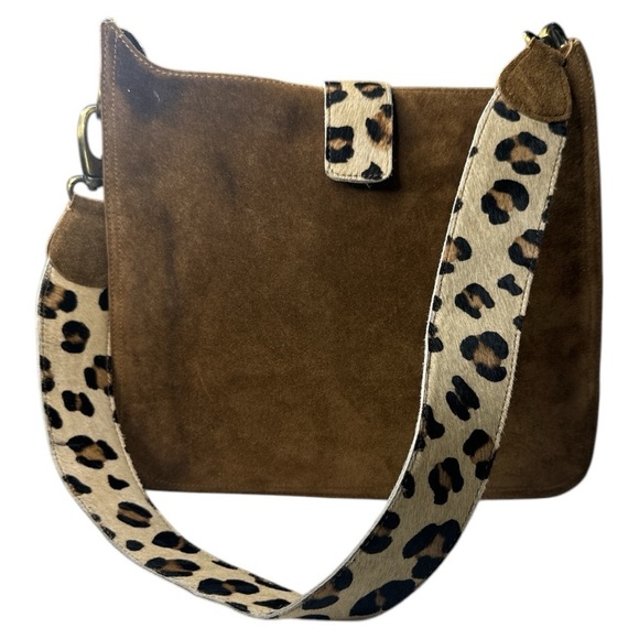 Jane & Marie Brown Suede Leopard Tote Shoulder Bag - Picture 16 of 16